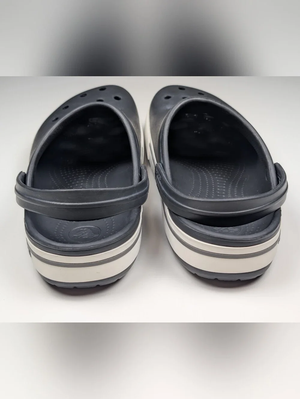 EUC Crocs Crocband Clog Black White Mens Size 12 Comfort Slip On Water Shoes